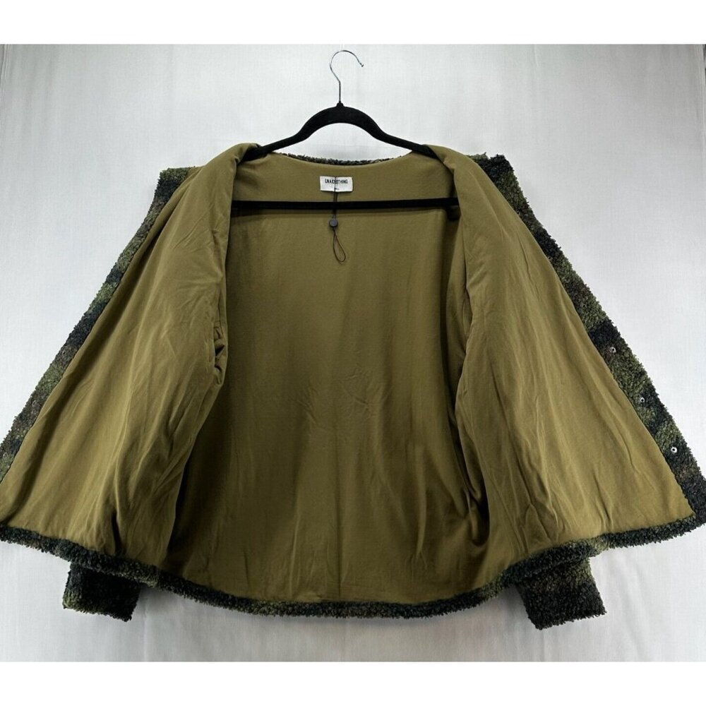 LNA Clothing Jacket Womens Size S Deep Pile Fleece Camo Utility Snap Front Green - Picture 8 of 12